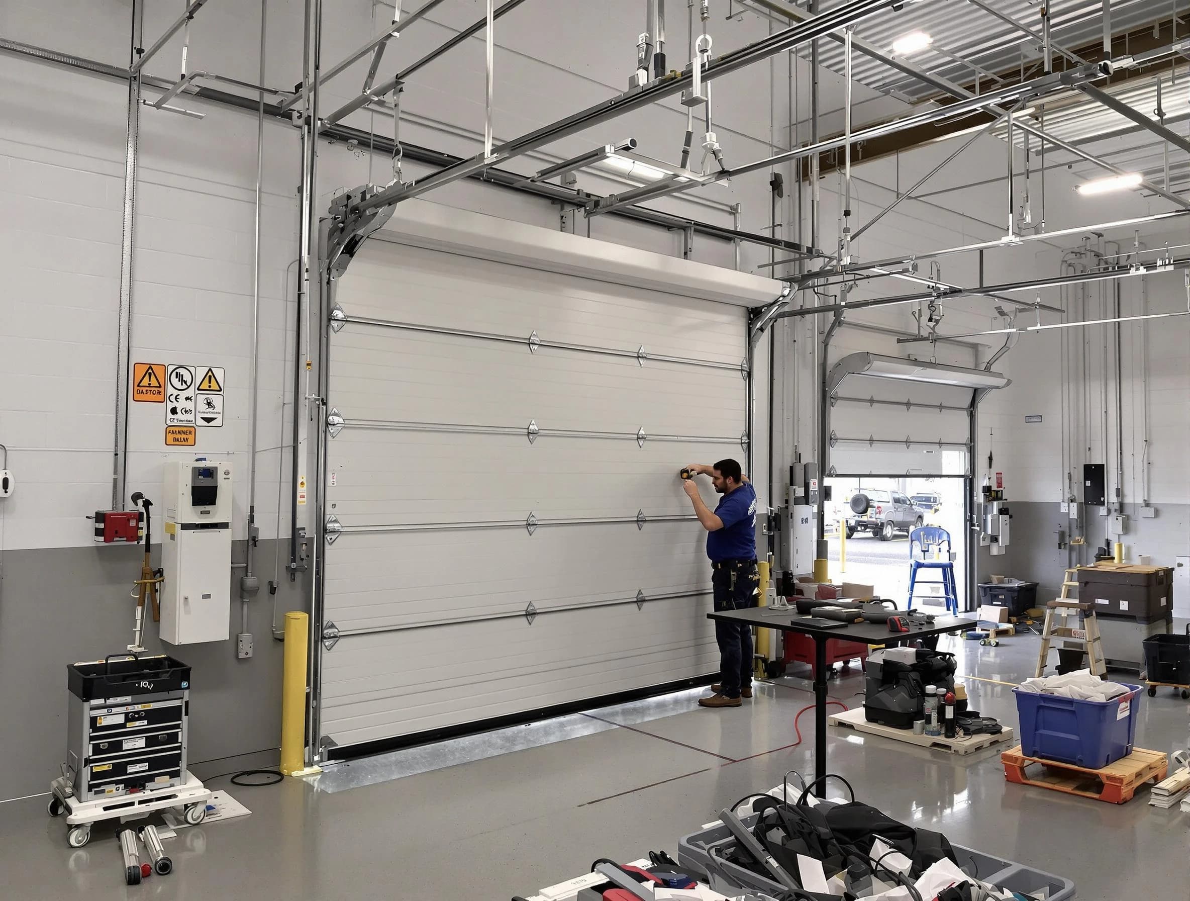 Commercial garage door repair being performed by Westfield Garage Door Repair expert in Westfield